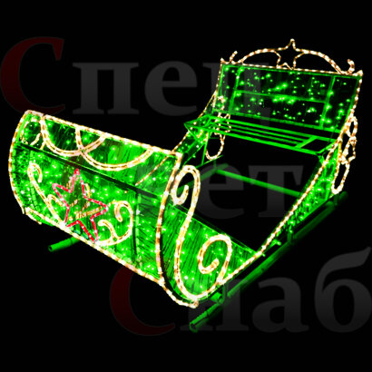 Фотозона световая "Сани Деда Мороза" 1.5х2.5м зеленые